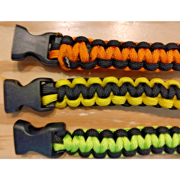 Multi Colored Paracord Hand-Woven Chinese Knot Bracelets Unisex Set of 3 Neon - Picture 4 of 5